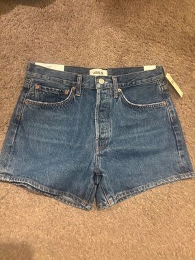 Agolde Blue High-Rise Denim Shorts with Button Fly